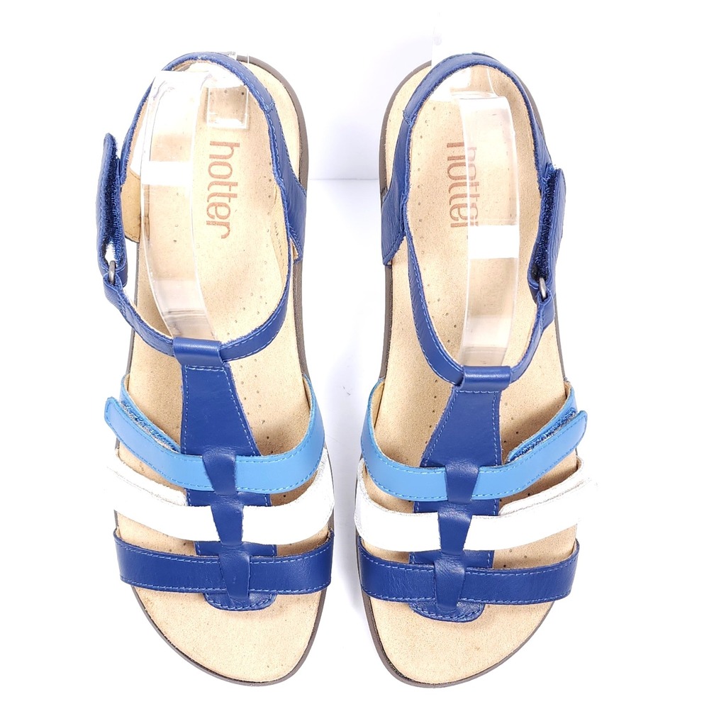 Hotter Soli Women's Leather Gladiator Sandals STD Aquatic Blue & White Size 9 - Picture 3 of 16